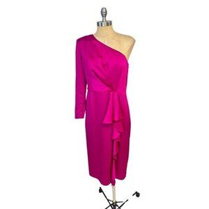 Jay Godfrey Magenta One-Shoulder Ruffled Dress Size 10 Fits size 8